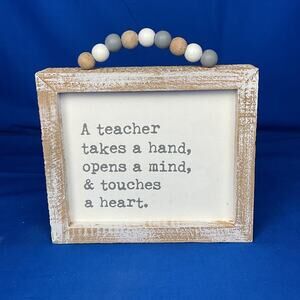 Rustic Farmhouse Teacher Appreciation Wood Sign Beaded Handle Desk Decor Gift